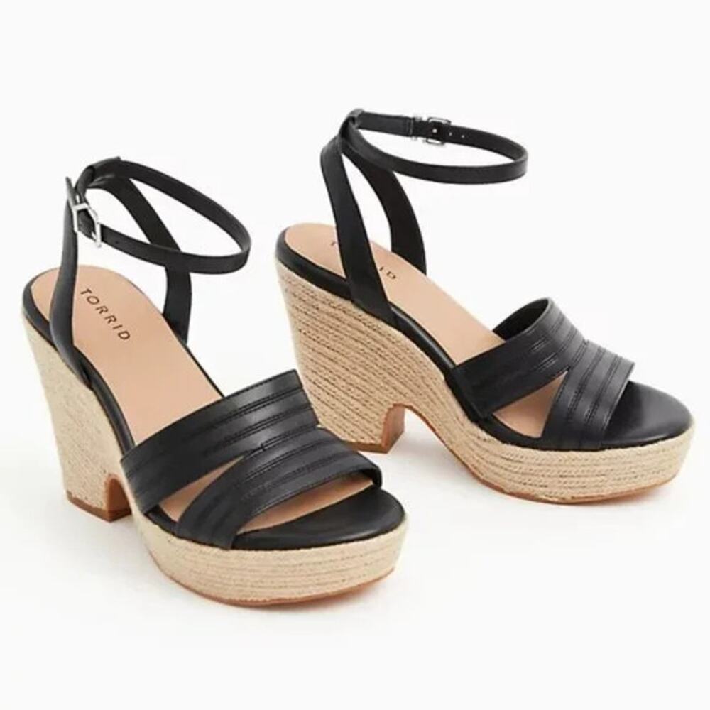 NEW! Torrid Black Faux Leather Espadrille Platform Shoes Plus Size: 7.5 (Wide)
